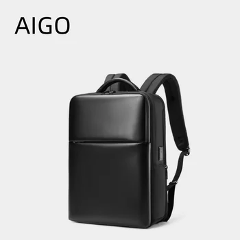 AIGO-Mochila Executiva de Couro PU, Bolsa Masculina, Bolsa de Ombro, Laptop, Negócios, Viagem, Esportes, Casual, Escritório