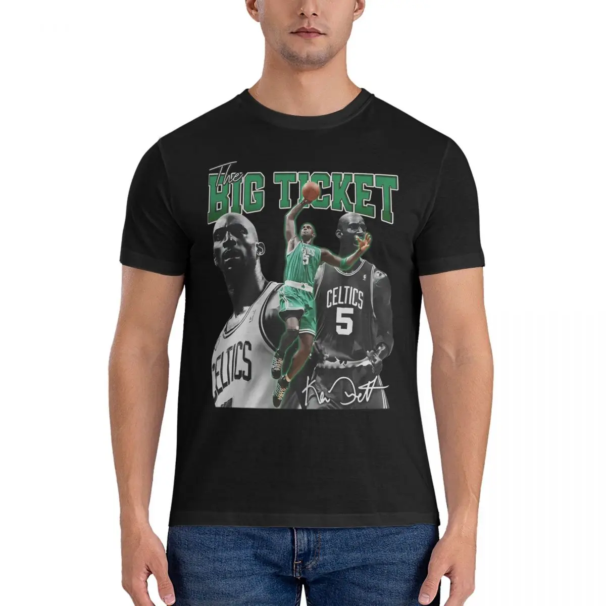 Men's The Big Ticket Basketball Legend Signature Vintage 80S 90S Bootleg Rap Style T Shirt Kevin Garnett Pure Cotton Tops