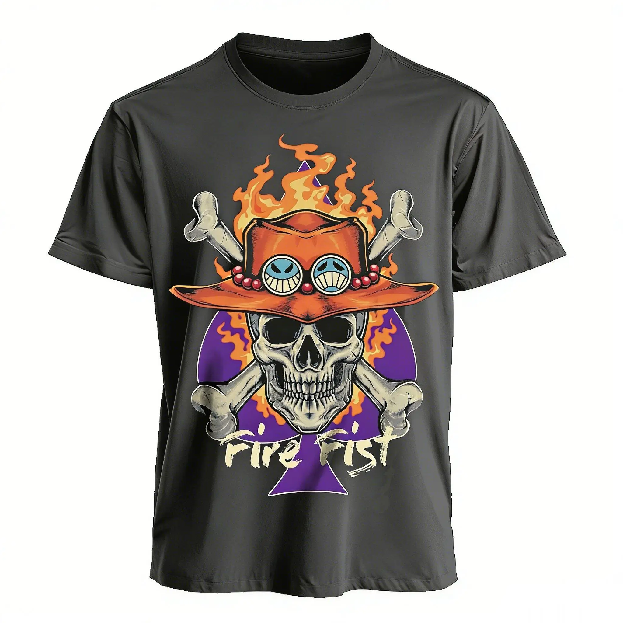 قطعة واحدة Ace أنيمي تي شيرت الرجال النساء النار قبضة الجرافيك القطن قصير الأكمام المحملة 2026 الصيف الشارع الشهير رداء علوي غير رسمي مانغا طباعة #3