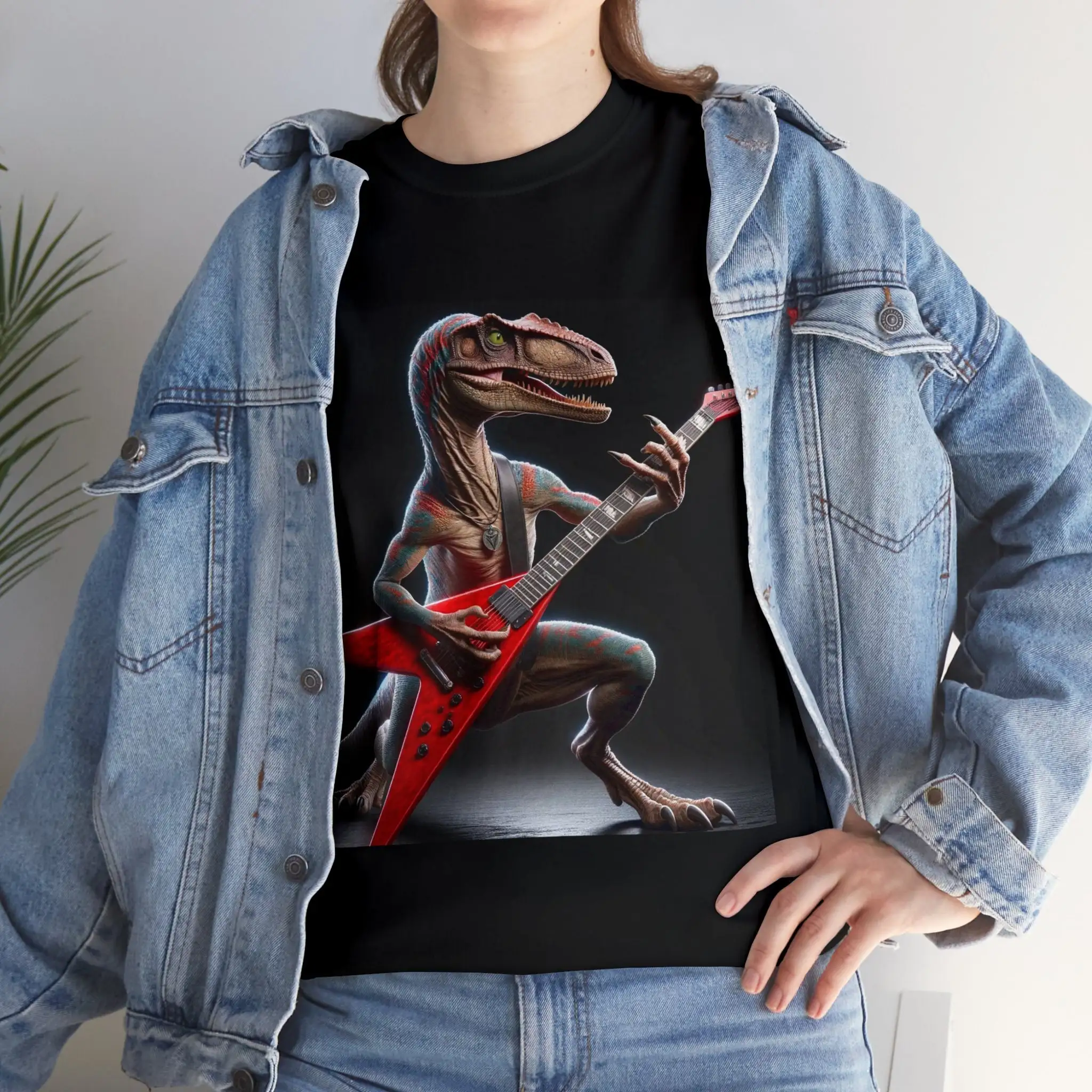 Dino Rock This Velociraptor is ready to shred some blistering solos T Shirt