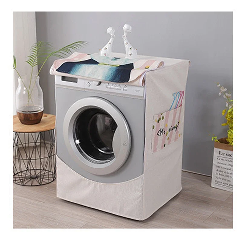 Washing Machine Cover Cotton Linen Waterproof Sunscreen Dryer Protective  Laundry Rooler  Dust  Fabrics