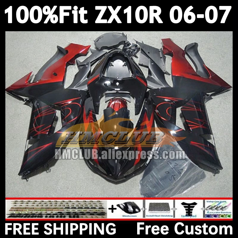 Injection Body For KAWASAKI NINJA red black ZX-10R ZX 1000 CC 10R 10 R 168No.6 ZX1000CC 1000CC ZX10R 06 07 2006 2007 Fairing