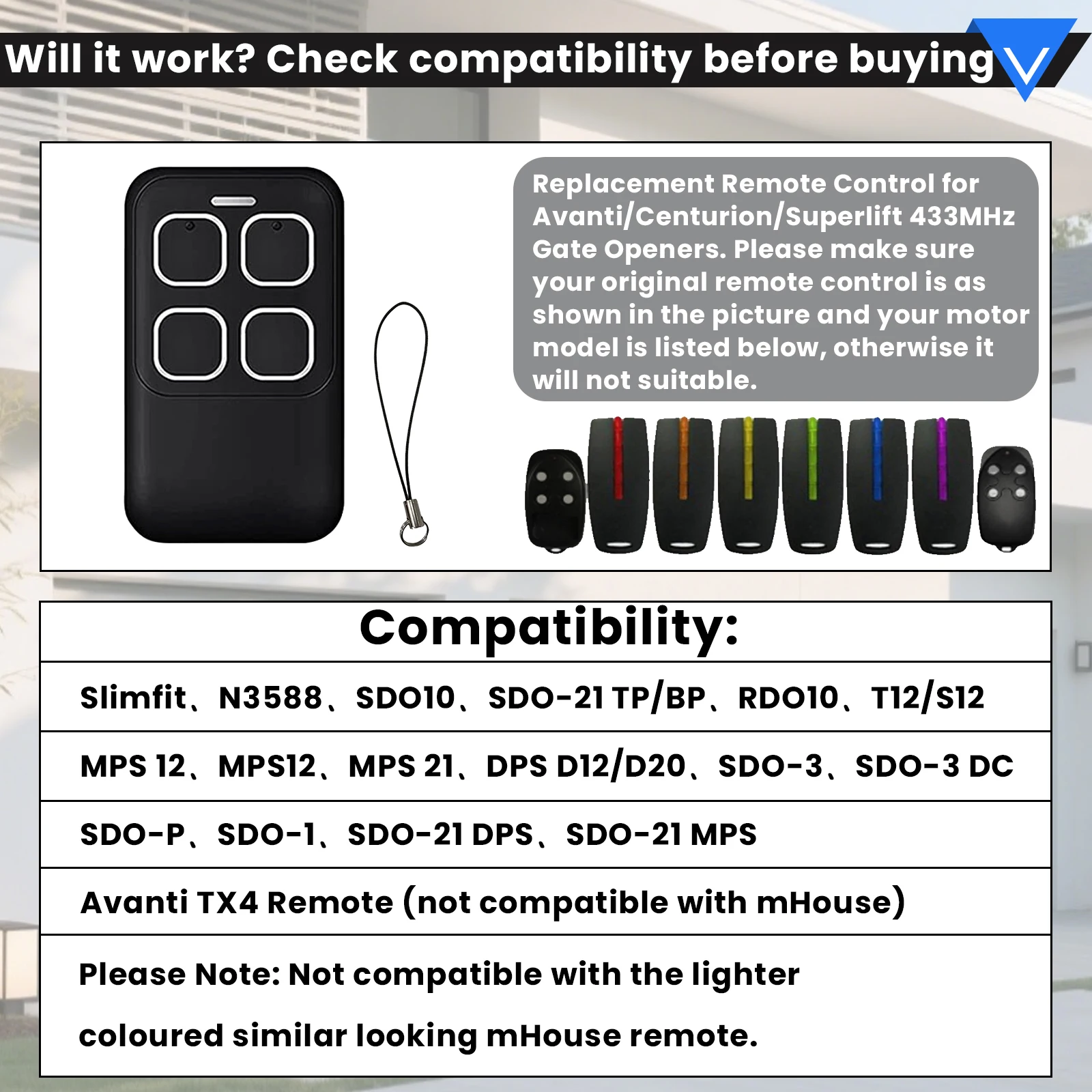 Garage Door Remote Control Replacement Avanti TX4 SDO-3 433.92MHz Rolling Code for Superlift Centurion RDO1 Roller Door Opener