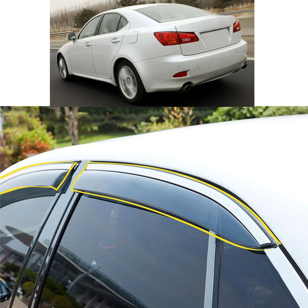 Car Body Styling Sticker Plastic Window Glass Wind Visor Rain/Sun Guard Vent Parts For LEXUS IS IS200/IS300 2005-2010 2011 2012