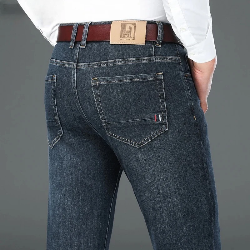 Classic Style Men'sBusinessStretch Regular Fit Jeans 2022 Autumn New Sheep Wool Fabric Grey Blue Denim Trousers Male Brand Pants
