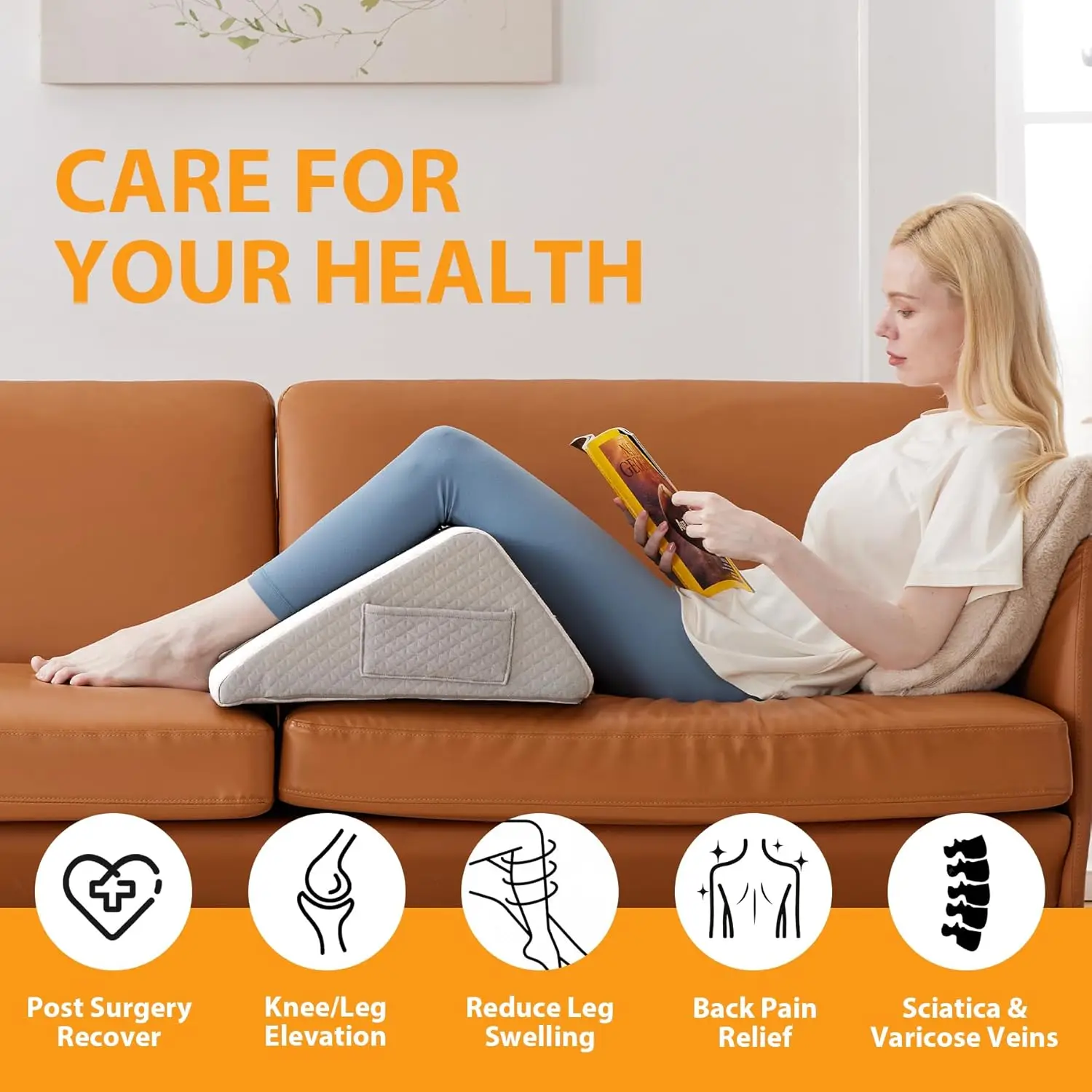 Wedge Pillows for Legs Post Surgery Triangle Pillow for Knee Support Leg Elevation, Knees Hip Back Pain Relief, Black