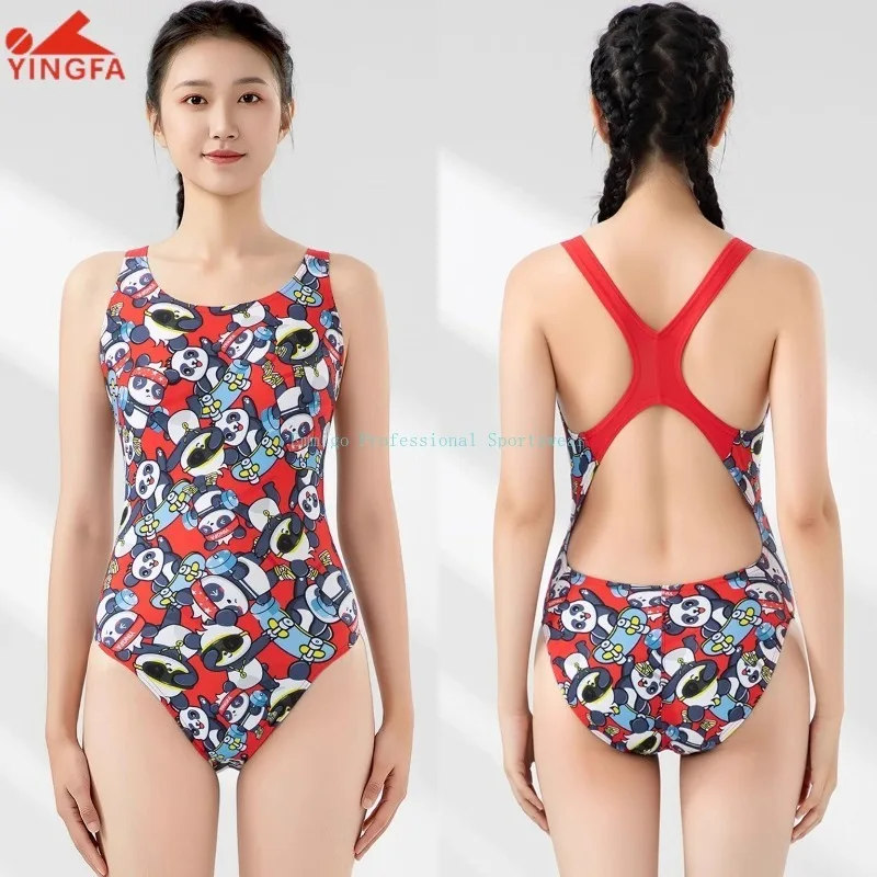

Yingfa New Women's One-Piece Racing Swimsuit Chlorine-Resistant Fabric Competitive Swimsuit Cartoon Print Racing swimsuit
