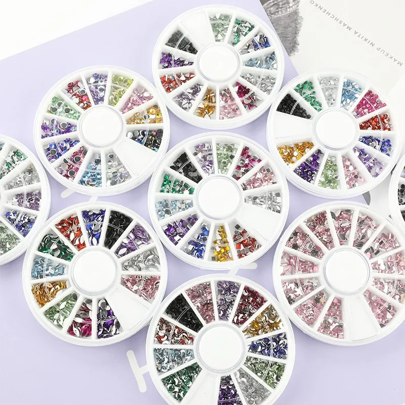 3000Pcs 1.5mm Assorted Colors Round Glitter Nail Art Decorations Wheel Gems Rhinestones Sticker High Quality Rhinestone