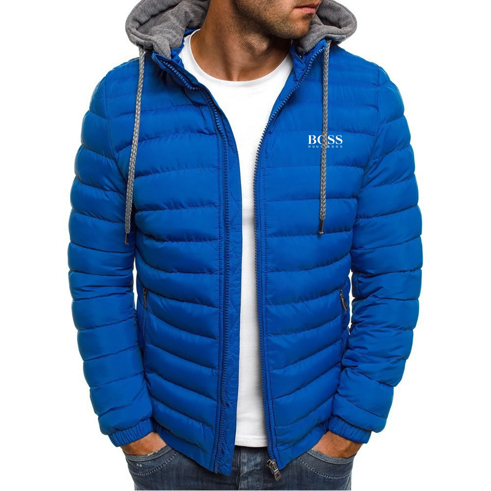 Winter men\'s stand-up collar business office cotton-padded jacket zipper down cotton-padded jacket light casual warm cotton coat