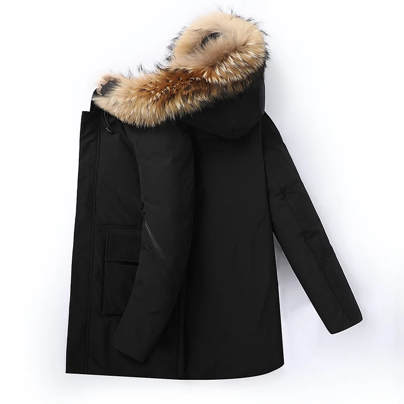 Parkas com capuz médio e longo estilo masculino, casacos à prova de vento, tops espessamento sólido, manter aquecido, lazer, inverno, moda, novo