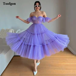 A Line Soft Tulle Short Formal Prom Dresses Customized Tiered Sweetheart Transparent Top Evening Gowns Party Dress Women Wear