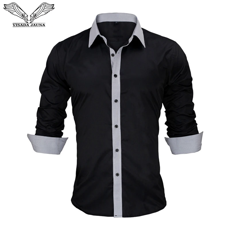 VISADA JAUNA 2022 Men‘s Shirt Male Clothing Fit 100% Cotton Solid fashion Long Sleeve Shirt Men US 2XL Camisa Masculin N5021