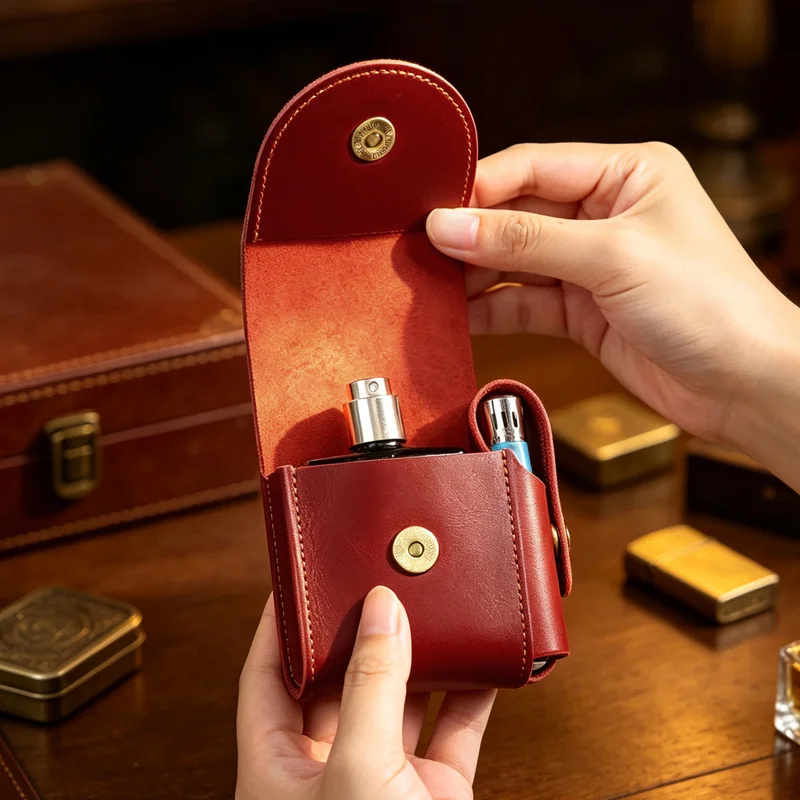 Crazy Horse Leather Small Belt Waist Cigarette&Lighter Bag Vintage Mini Wallet Card Cover Change Purse Key Organizer Case