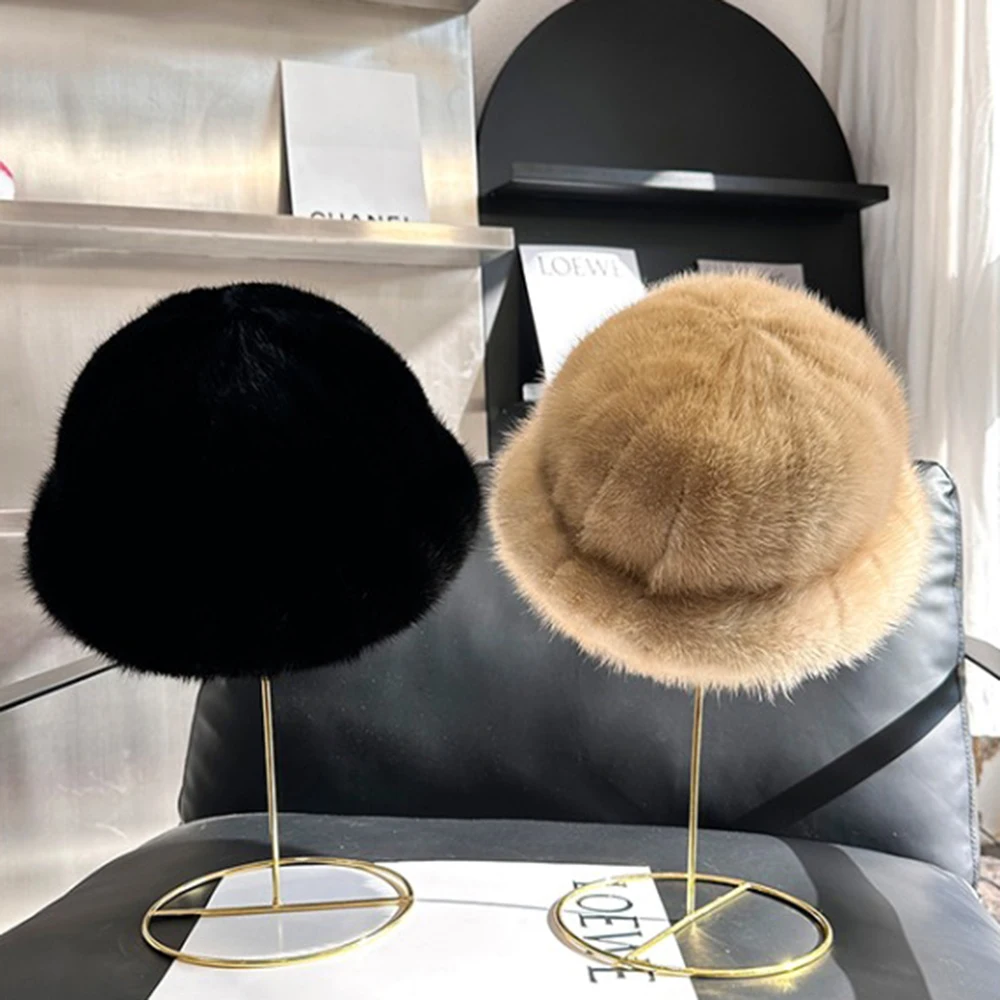 New Fashion Winter Fashion Girl 100% Genuine Real Mink Fur Hat Natural Warm Mink Fur Caps Women Good Quality Real Mink Fur Hats