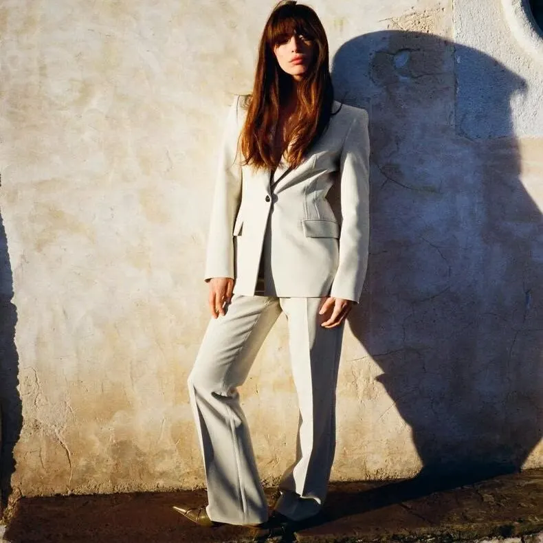 Herfst Winter Nieuwe Collectie Vrouwen Faion Pak Jaet Lange Sve Turn-Down Kraag Broek ZR Sle Warm slim Fit Tweedelige Set