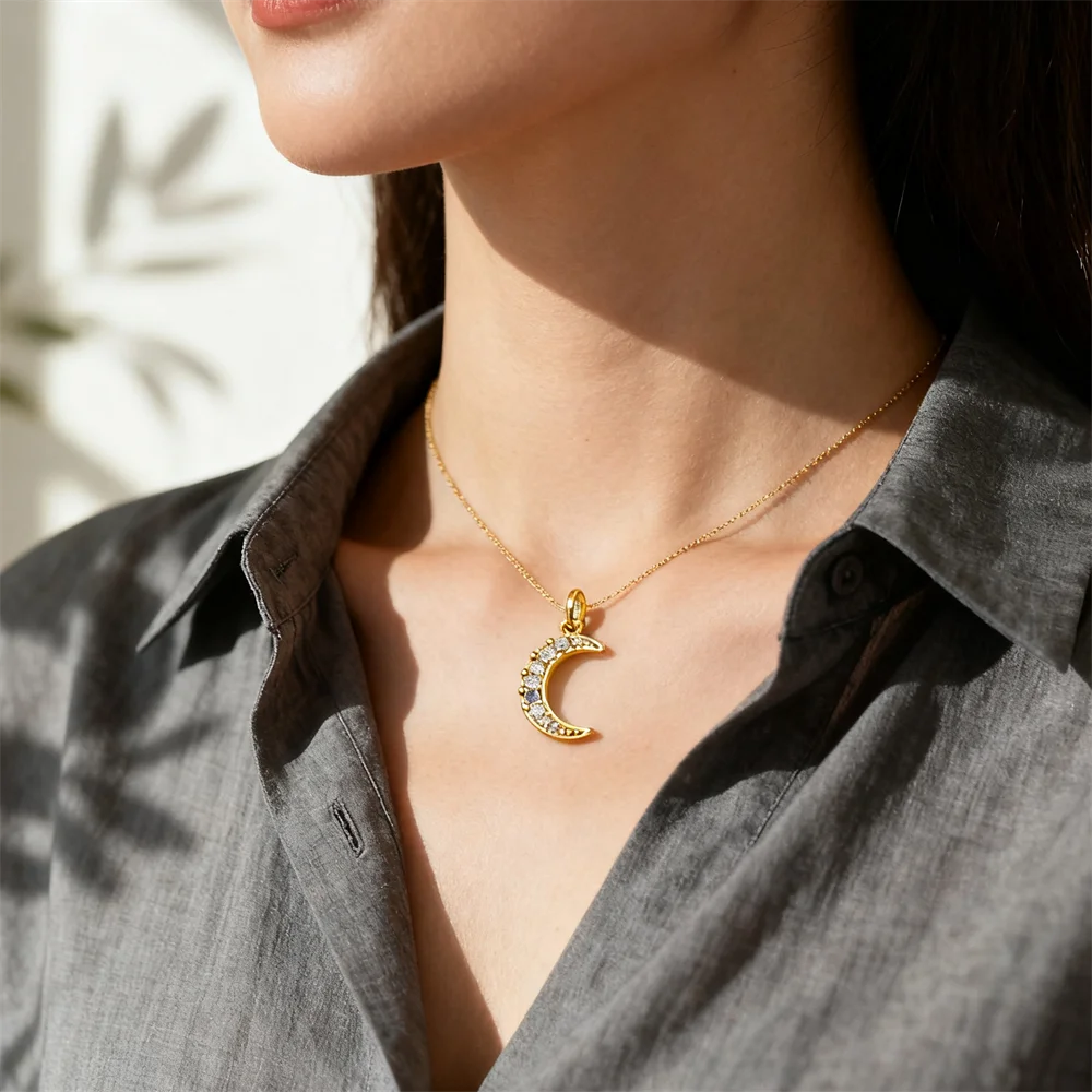 3Pcs Pendants Brass Cubic Zirconia Moon Charms for DIY Jewelry Necklace Bracelet Celestial Stylish Accessories for Men Women