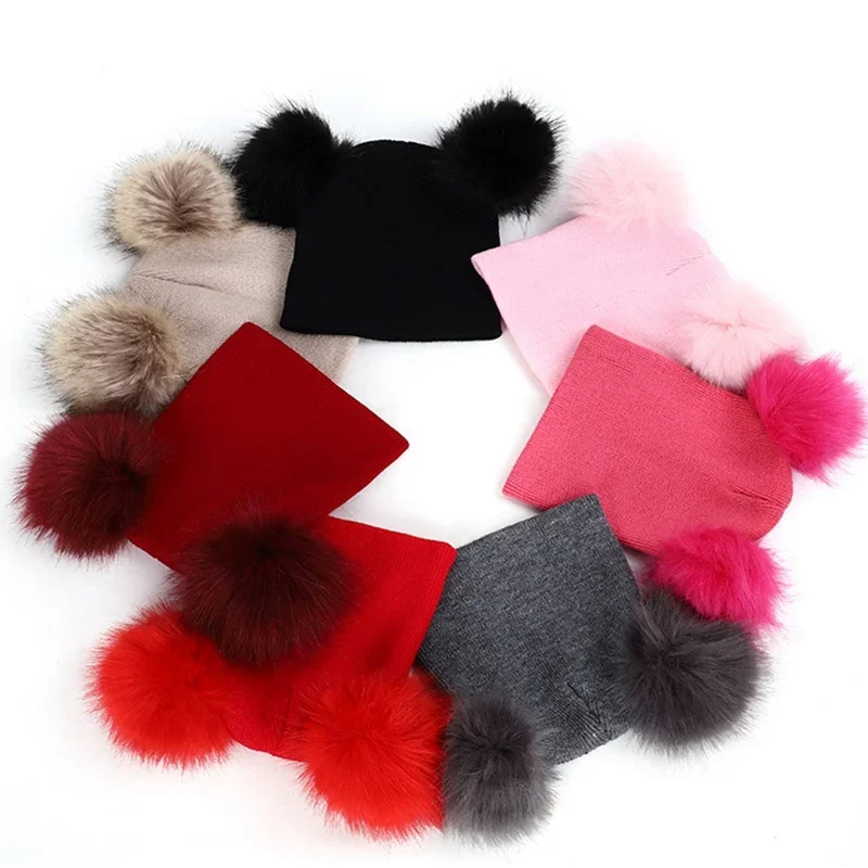 

Fashion Solid Color Baby Detachable Pompom Hat Keep Warm Casual Tide Simple Unisex Children'S Winter Cap Beanie Hat