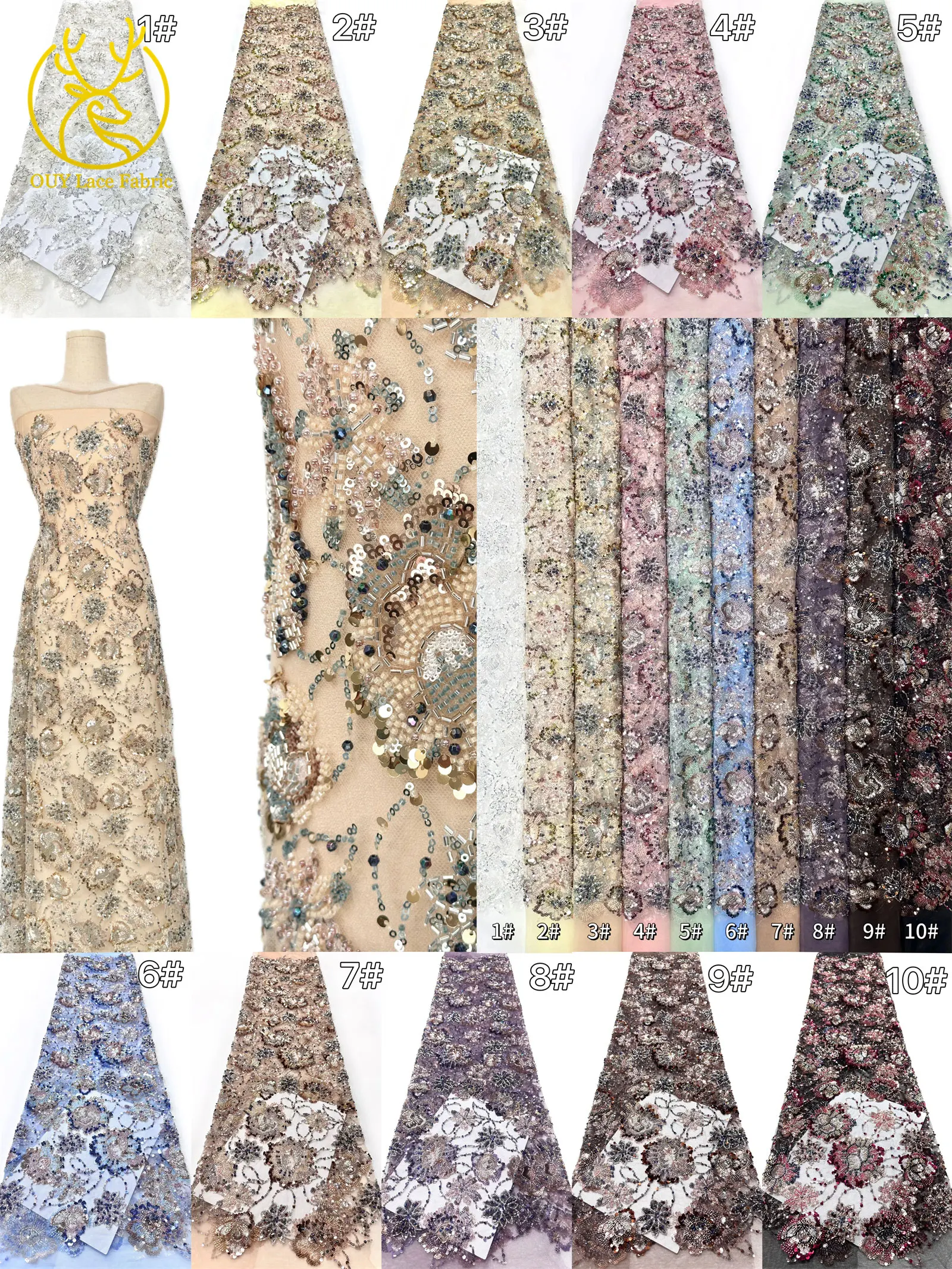 Luxuriöses High-End Nigerianisches Damen-Partykleid für Abschlussball 2026, Afrikanischer Bräutigam-Stickerei-Perlen-Spitzenstoff, Französische Pailletten-Spitze – Detail 3