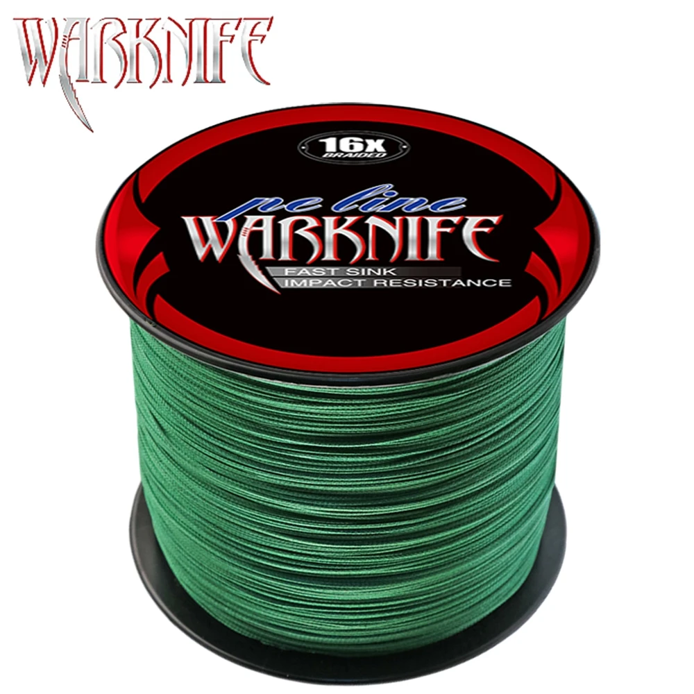 Warknife 16 Strands 100M - 2000M Hollow Core PE Braid Extreme Japan Braided PE Line 20LBs-500LBs Fishing Assist Line Moss Green