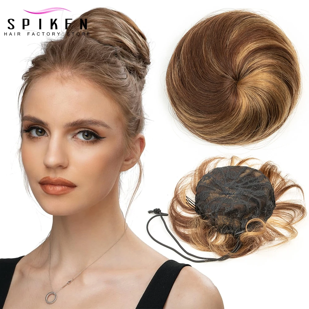 Fake Hair Buns Extensions Drawstring Ballet Bun Real Human Hair Donut Chignon Updo Hairpieces for Women Girls Lady