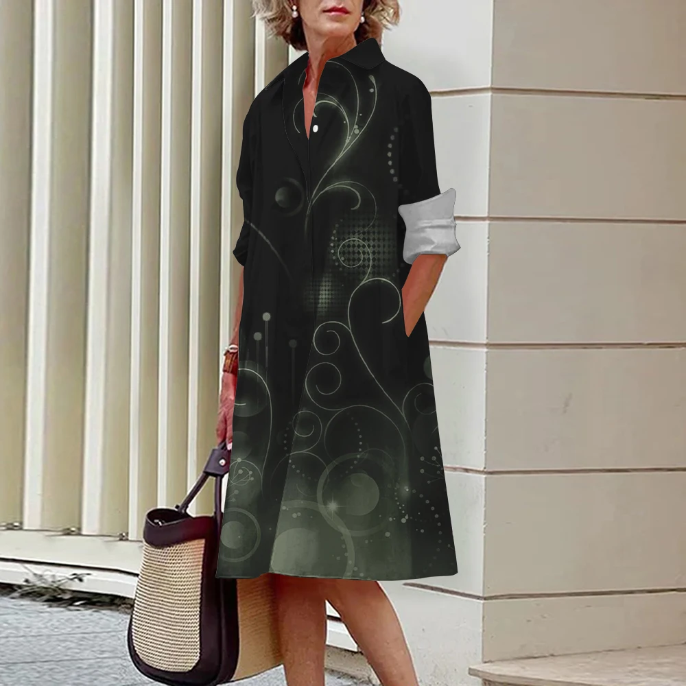 2025 Fashion Beautiful Elegant Women's Shirt Dress With Buttons Lapel Model Long Sleeve Soft Lightweight Womenswear