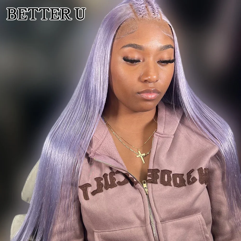 Light Purple Human Hair straight 13X6 Lace Front Pre-Stretched Wig Transparent Lace Front Wig 13x4 High Gloss Wig 250 Density