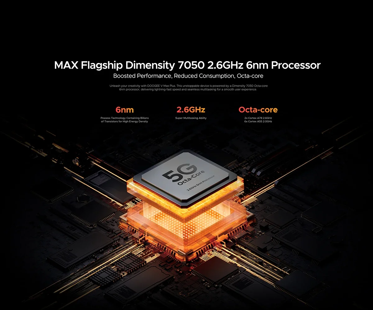 DOOGEE V Max Plus Rugged Phone 6.58" Display Dimensity 7050 Telephone Portable 36GB+512GB 22000mAh 200MP Smartphone Android 14
