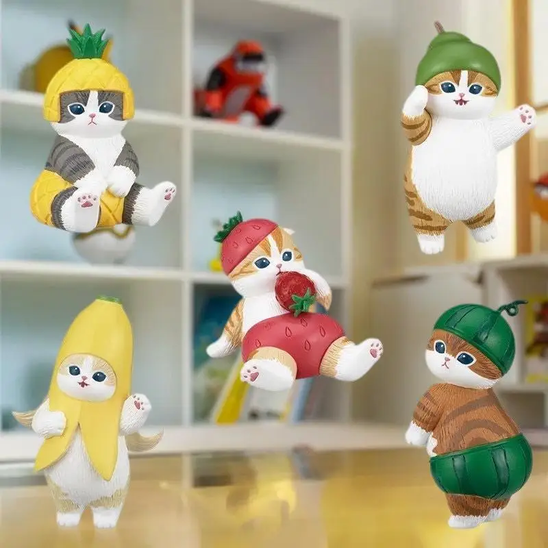 

10-Pack Cute Cartoon Cat Doll Figurines - Artful Fruit-Decked Kitten Charms for Car and Home Decor