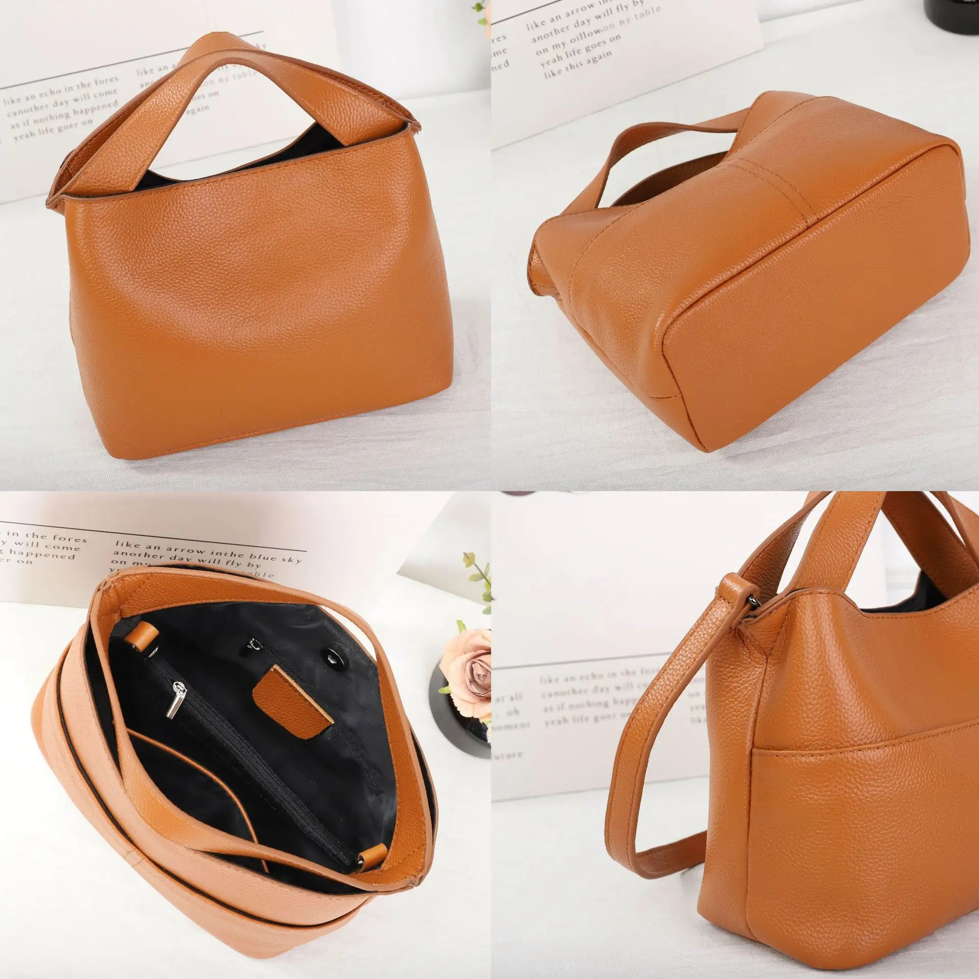 Women's Top-Grain Leather Work Tote Bag - Convertible Crossbody Laptop Purse for Commuting