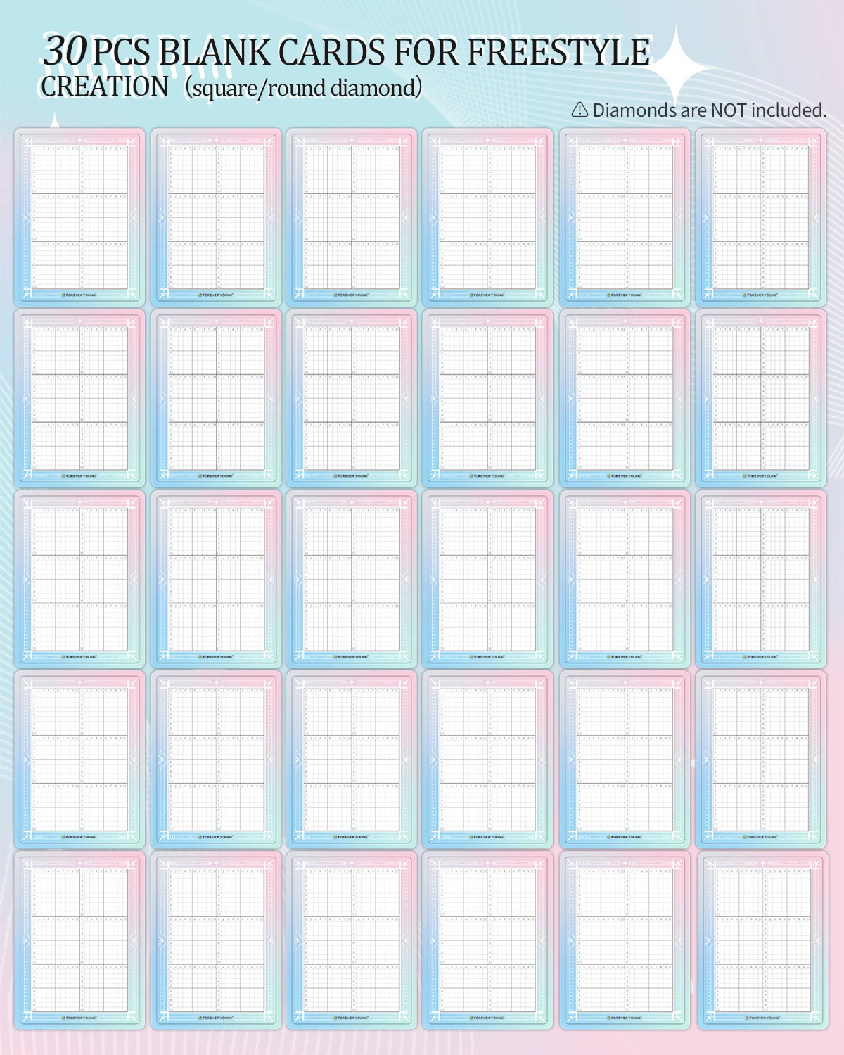 30Pcs Holographic Blank Diamond Art Cards, 3-Inch Square Diamond Blank Template Cards, Freestyle DIY Craft for Leftover Drills
