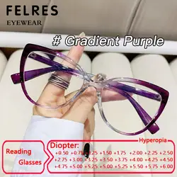 Ultralight Anti Blue Light Cat Eye Reading Glasses Women Antifatigue Presbyopia Eyeglasses Transparent Fashion Eyewear FELRES