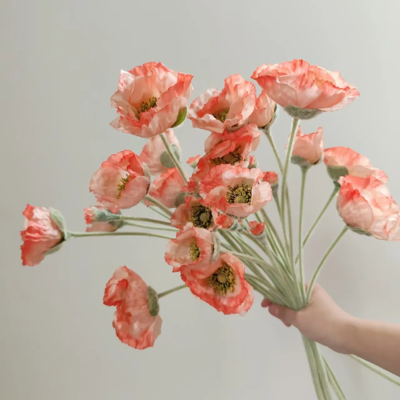 5 Stück künstliche beflockte Mohnblumen für Heimdekoration, Seidenmohn, Brautstrauß, Hochzeitsdekoration, Party, künstliche Blumenarrangements – Detail 7
