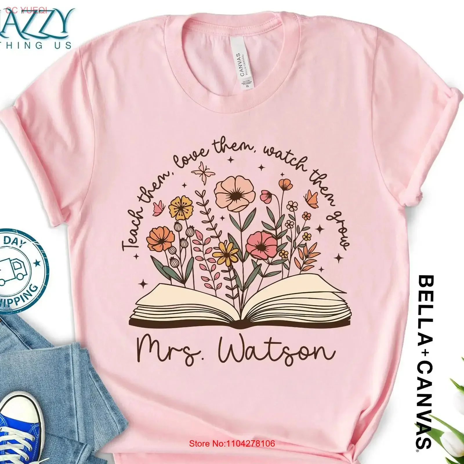 Custom Wildflower Teacher T Shirt Personalized Name Floral Boho Back to School Staff vintage Washed Breathable Stylish