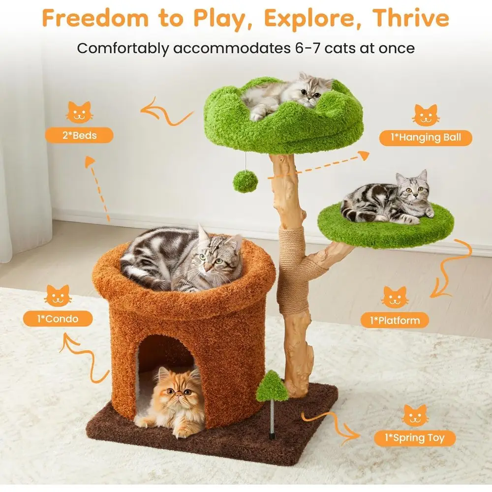 شجرة قطط مع أعمدة خدش، برج قطط لطيف متعدد المستويات للقطط المرحة والقطط المتعددة، برج تسلق خشبي مقاس 32 بوصة مع Na
