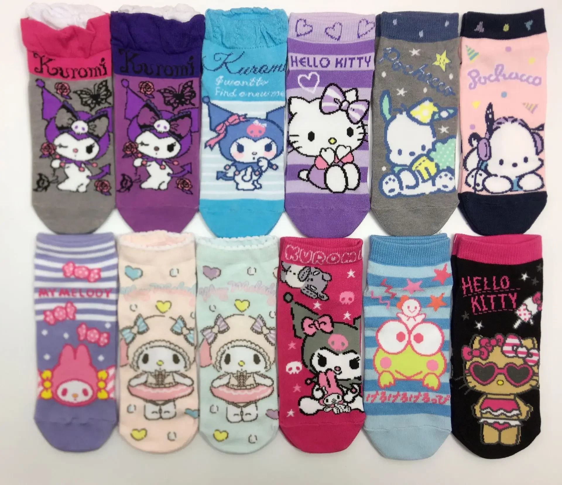 Genuine Sanrio infantil meias de algodão, meninos e meninas presente de aniversário, bonito Kuromi moda juvenil, 15pcs