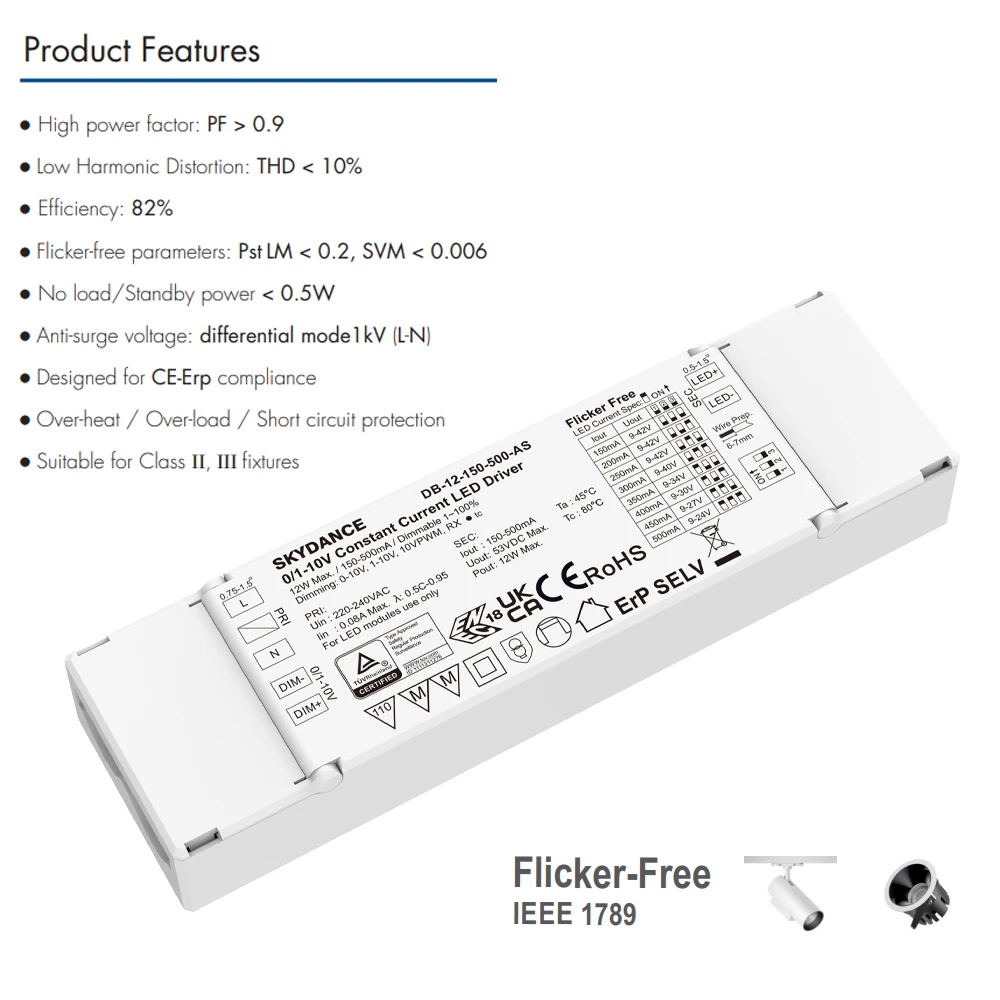 0/1-10V Constant Current Dimmable LED Driver 10V 0-10V 1-10V PWM Resistor Dimming NO Flicker Configurable Current Via DIP Switch