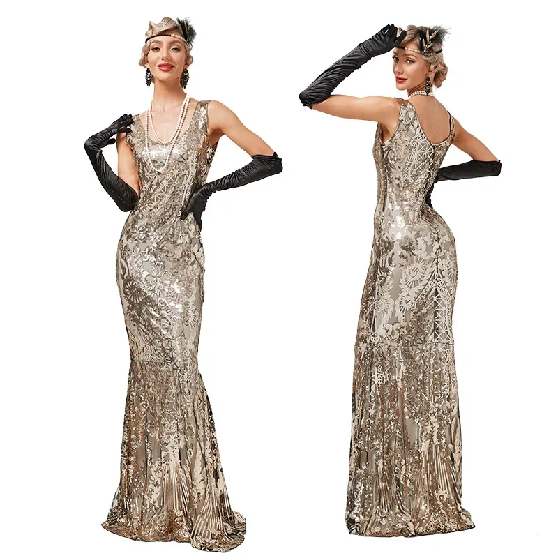 

New sequined dress, banquet light luxury evening dress skirt, long slim temperament fishtail skirt