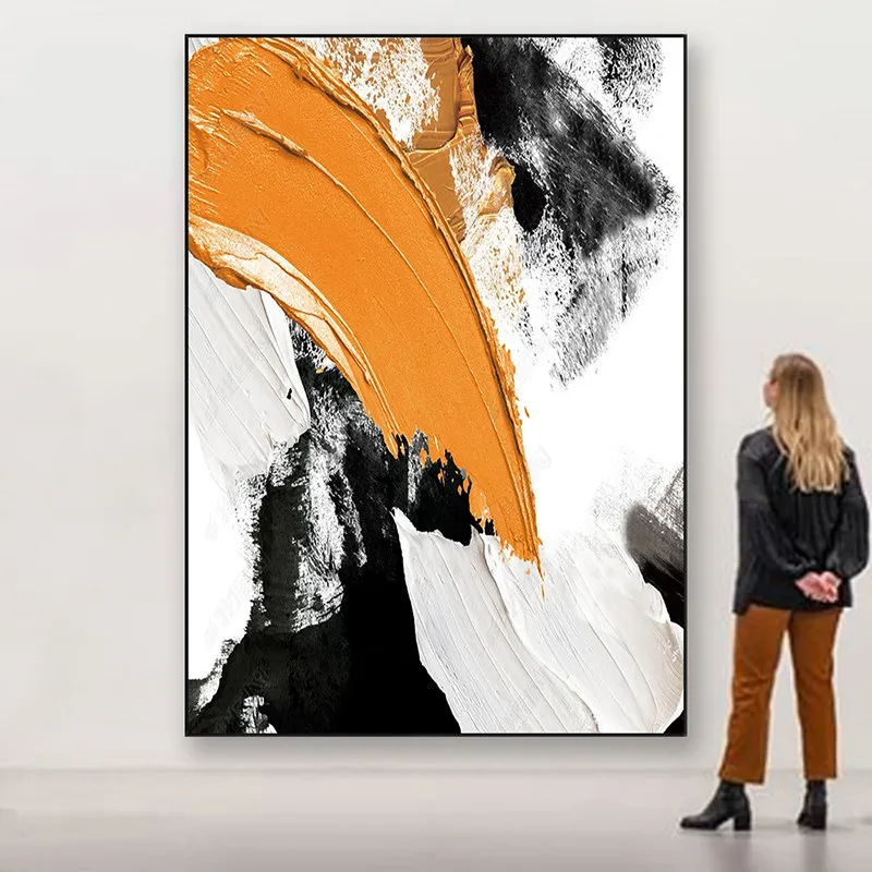 black and white orange light luxury minimalist decorative painting entrance texture painting living room sofa hanging painting