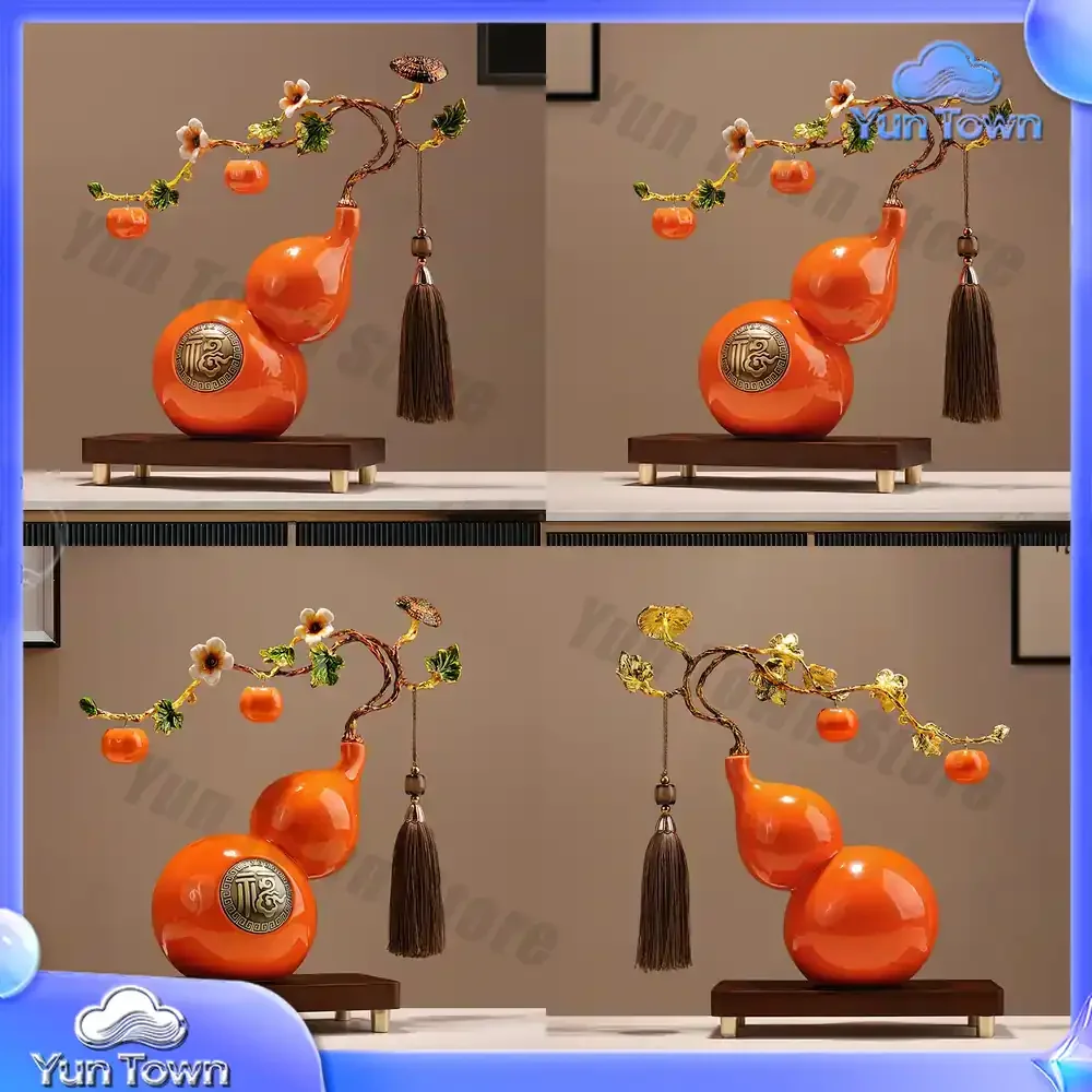 High-end gourd ornaments, living room entrance cabinet, new Chinese Fulu Ruyi ceramic decorations, housewarming gifts