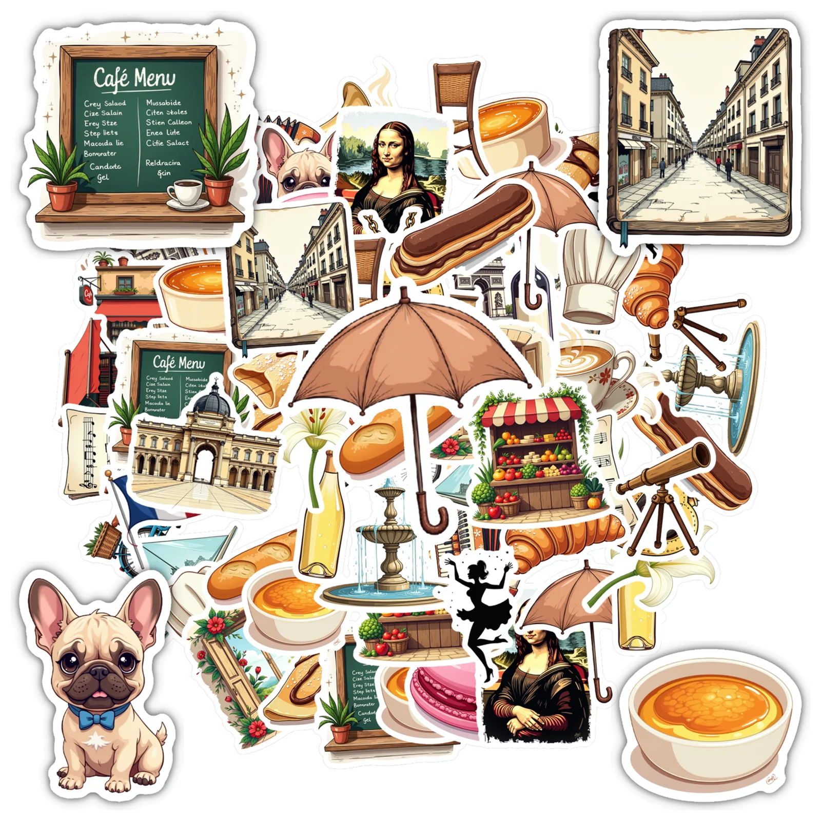 35pcs-100pcs Playful Culinary Delights Stickers Vintage French Culture Teacher Reward Stickers Graffiti Decals For Car Sticker
