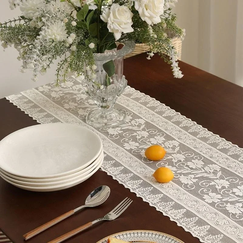 Tablecloth Classical Lace Table Overlay Table Runner Perfectly for Wedding Receptions and Festival Celebration M4YD