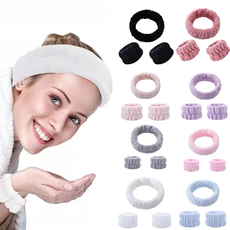 

Wash Face Headbands For Women Coral Fleece Hair Bands Cuff Waterproof Bands Absorbent Wristbands Head Band Hair Accessories Set