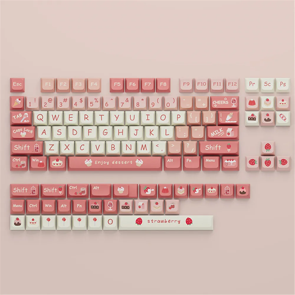 Imagem -06 - Creamy Strawberry Theme Keycaps Perfil Pbt Xda para Switches mx Teclado Gamer Mecânico Faça Você Mesmo 61 68 82 87 98 104 Chaves 135 Chaves