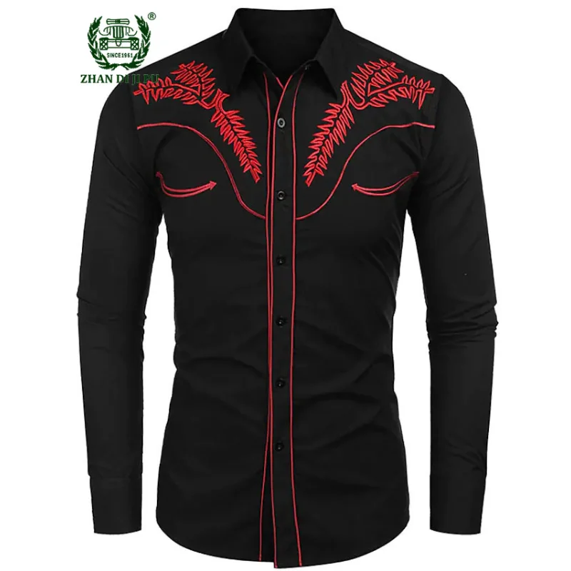 

Western Cowboy Shirt Mens Stylish Printed Slim Long Sleeve Party Shirts for Men Casual Design Banquet Button Shirt Male camisas