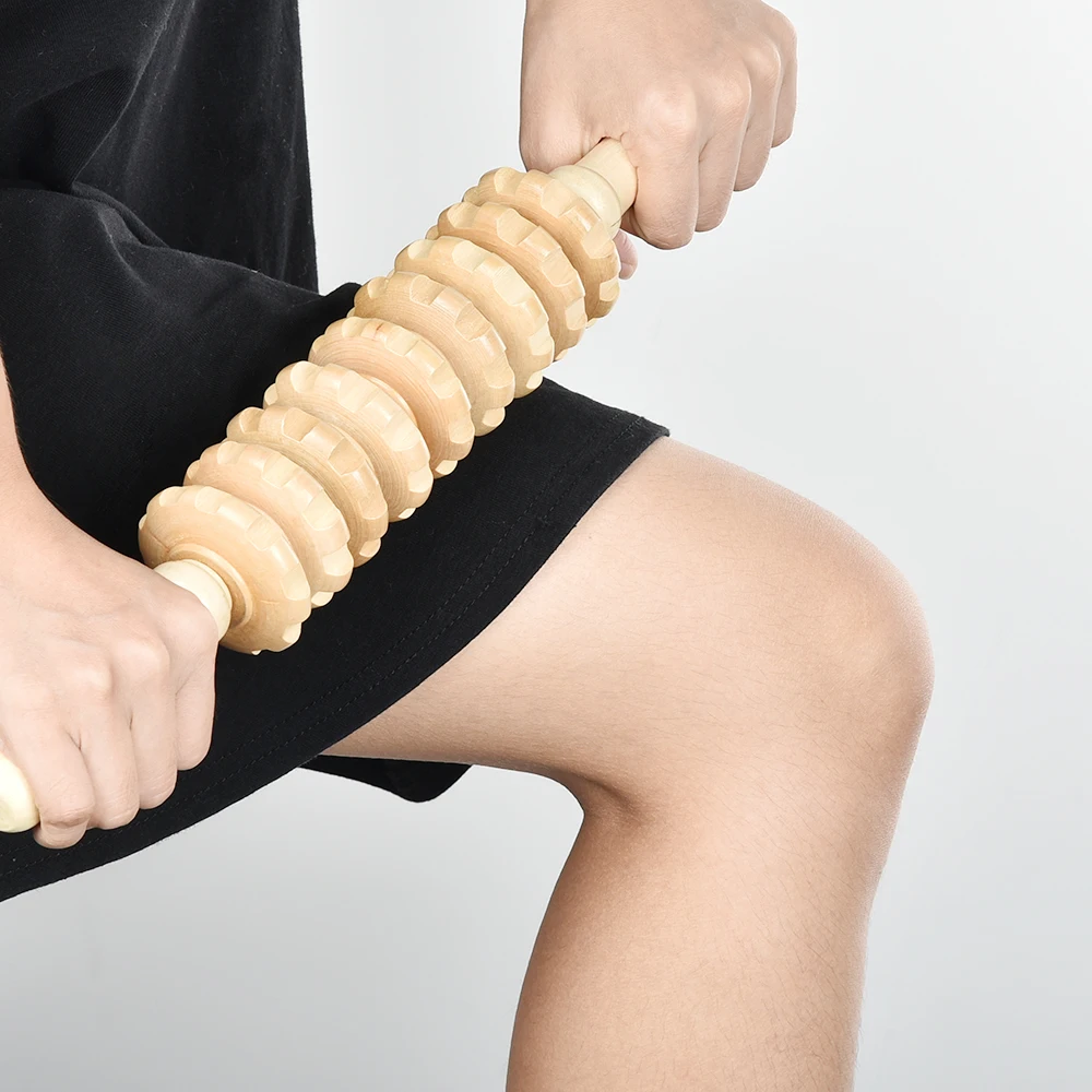 Massaggiatore della Fascia del corpo manico antiscivolo ingranaggio scanalato in legno braccia gambe cosce glutei massaggiatore a rullo liscio per