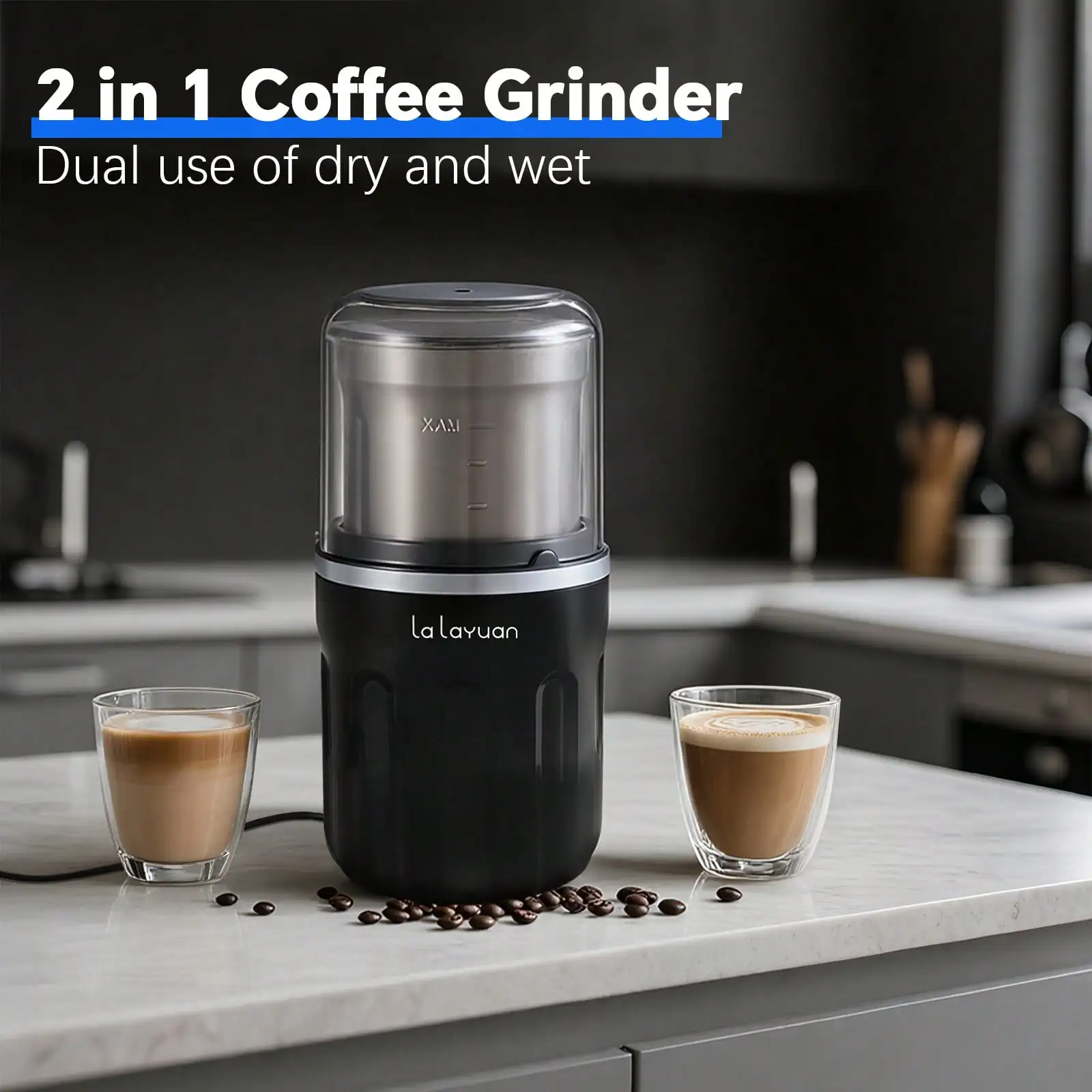 

Lalayuan 110v Electric Coffee Grinder With Detachable SUS304 2-Leaf Blade Mixing Cup - Powerful & Versatile Coffee Bean Grinder