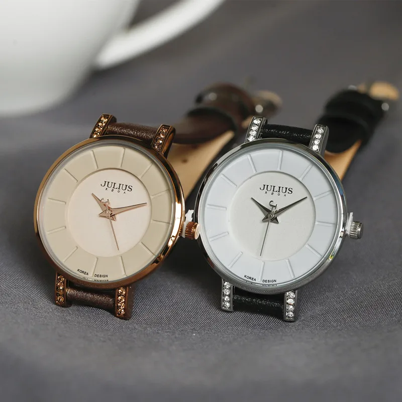 بيع يوليوس سيدة ساعة معصم نسائية أنيقة حجر الراين القلب ساعات الموضة فستان سوار جلد فتاة هدية لا صندوق #5