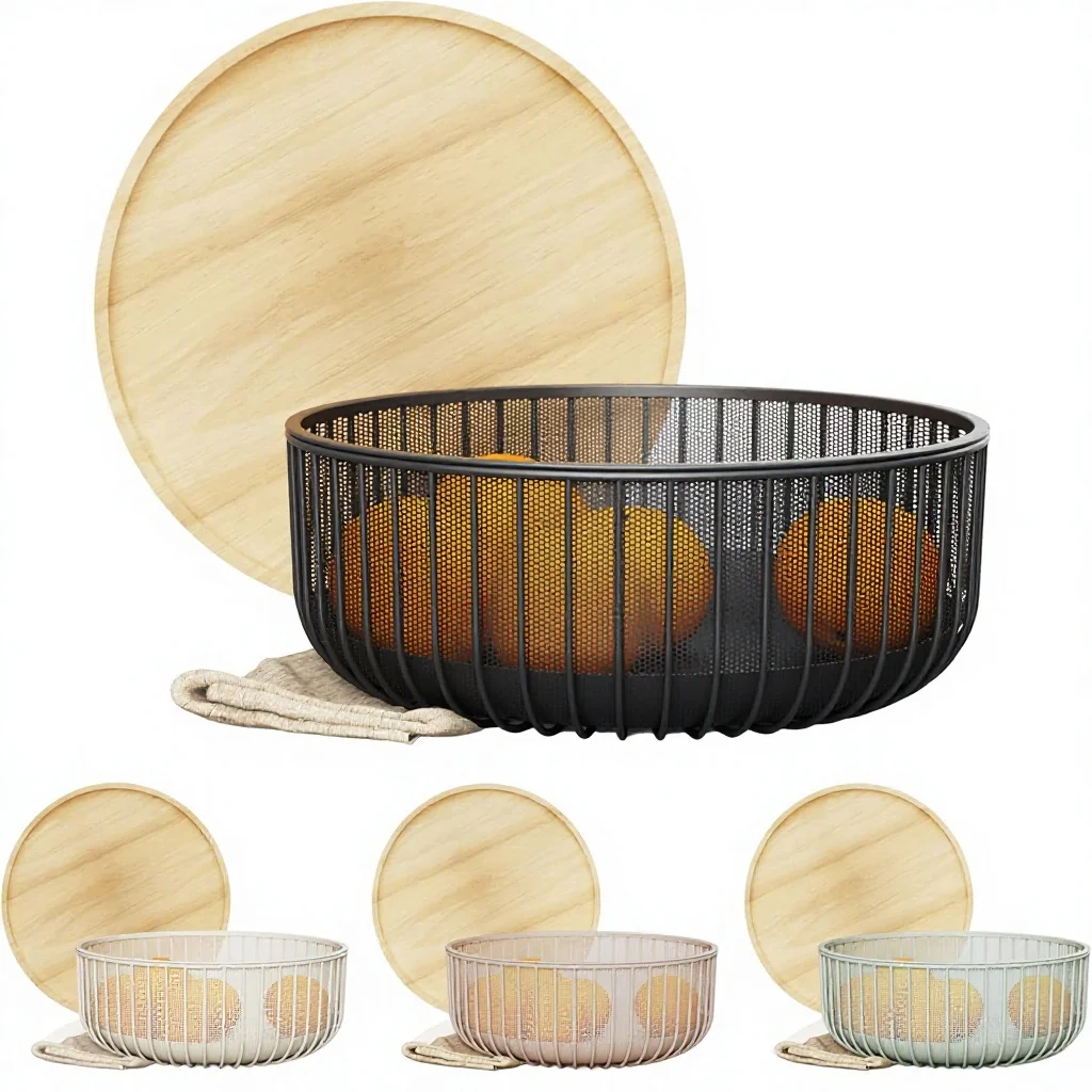 

Металлическая корзина для фруктов из проволочной сетки с деревянной крышкой, защита от насекомых, для хранения в помещении, черная