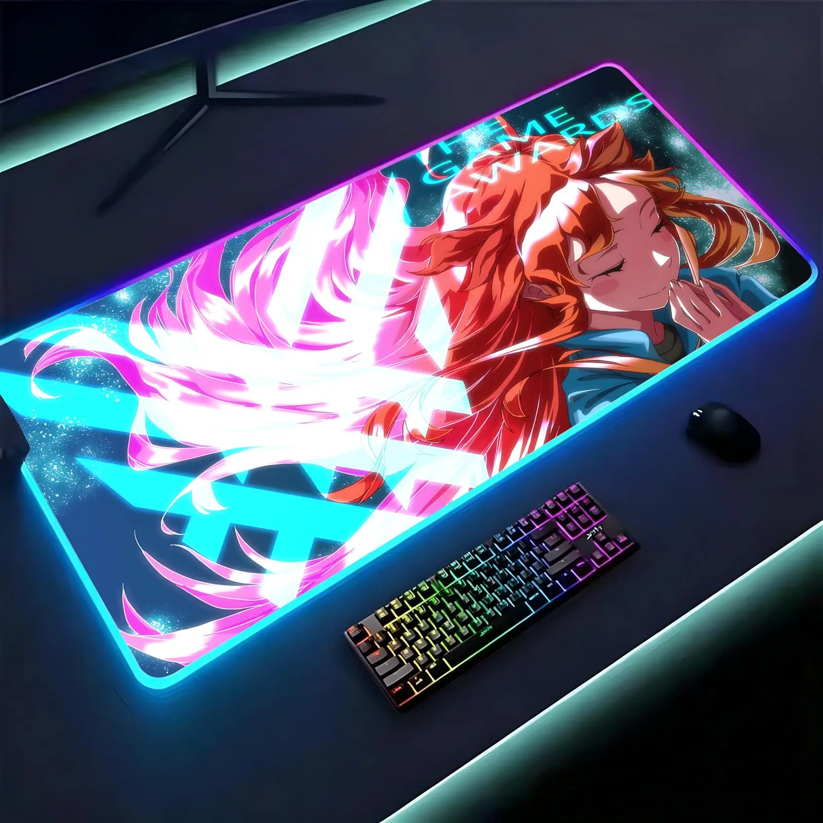 Mouse Pad Large RGB backlit esports gaming mouse pad, smooth soft cloth surface, LED luminous extended desk mat Celeste