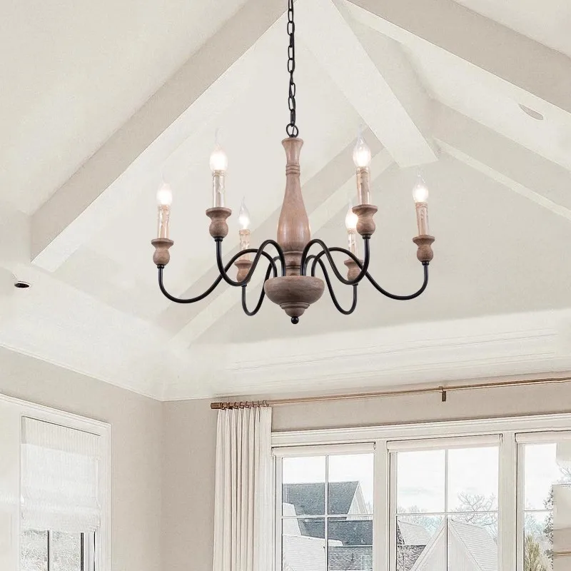 

New American Solid Wood Pendant Lamp Dining Room Table Light Creation French Home E14 Candle Lamp Bedroom Pendant Light